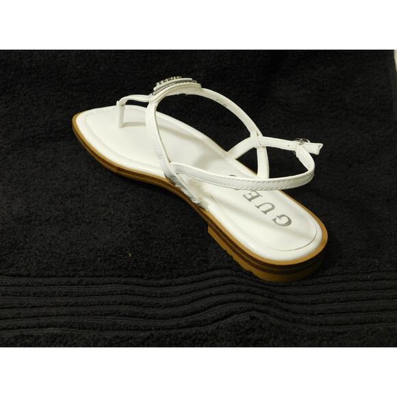 W609 Guess White Faux Leather Rainey T-Strap Sandals - Size 6.5 M - Picture 3 of 5